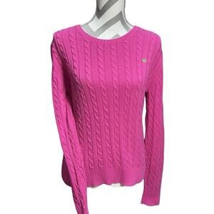 Lilly Pulitzer Women's Pink Cable Knit Sweater 100% Cotton Size Large